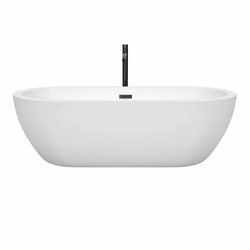 Wyndham Collection Soho 72 Inch Freestanding Acrylic White Bathtub With Matte Black Trim Front View