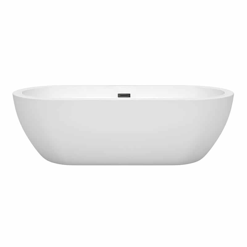 Wyndham Collection Soho 72 Inch Freestanding Acrylic White Bathtub With Matte Black Trim No Faucet Front View