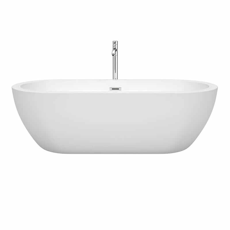 Wyndham Collection Soho 72 Inch Freestanding Acrylic White Bathtub With Polished Chrome Trim Front View