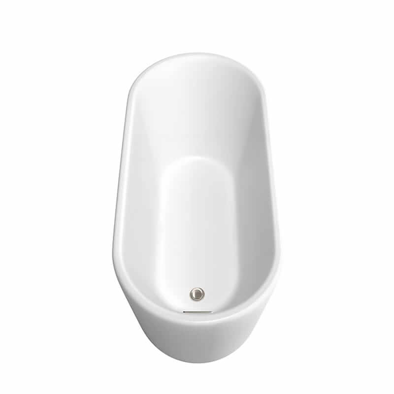 Wyndham Collection Ursula 59" Freestanding Acrylic Matte White Bathtub With Brushed Nickel Trim No Faucet Top Side View