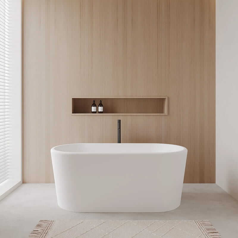 Wyndham Collection Ursula 59" Freestanding Acrylic Matte White Bathtub With Matte Black Trim Lifestyle