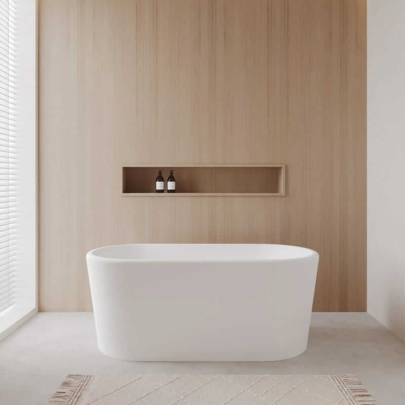 Wyndham Collection Ursula 59" Freestanding Acrylic Matte White Bathtub With Matte Black Trim No Faucet Lifestyle