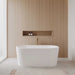 Wyndham Collection Ursula 59" Freestanding Acrylic Matte White Bathtub With Shiny White Trim and Brushed Gold Faucet Lifestyle