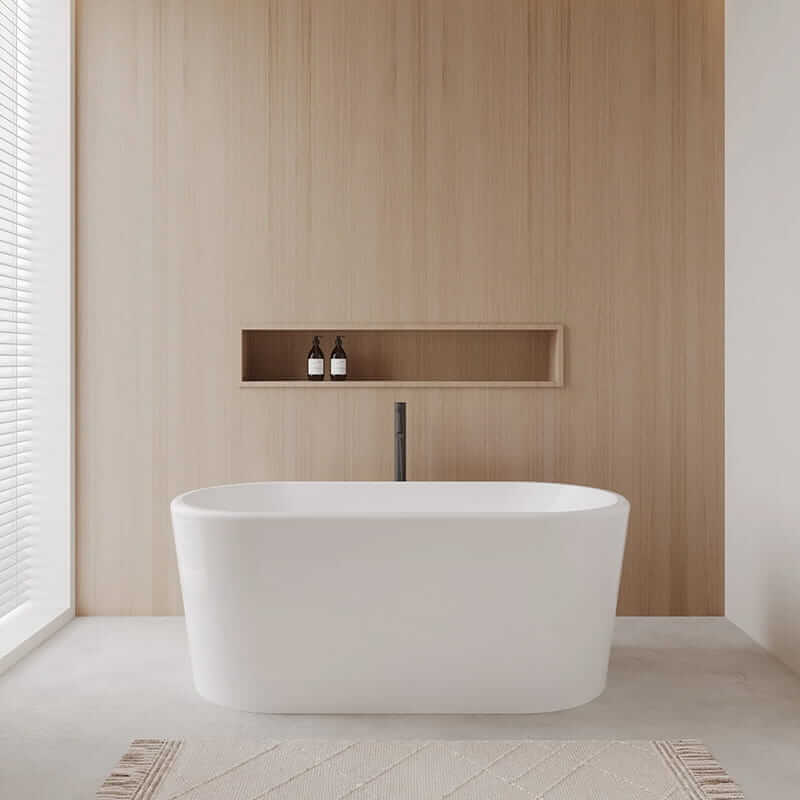 Wyndham Collection Ursula 59" Freestanding Acrylic White Bathtub White With Matte Black Trim Lifestyle