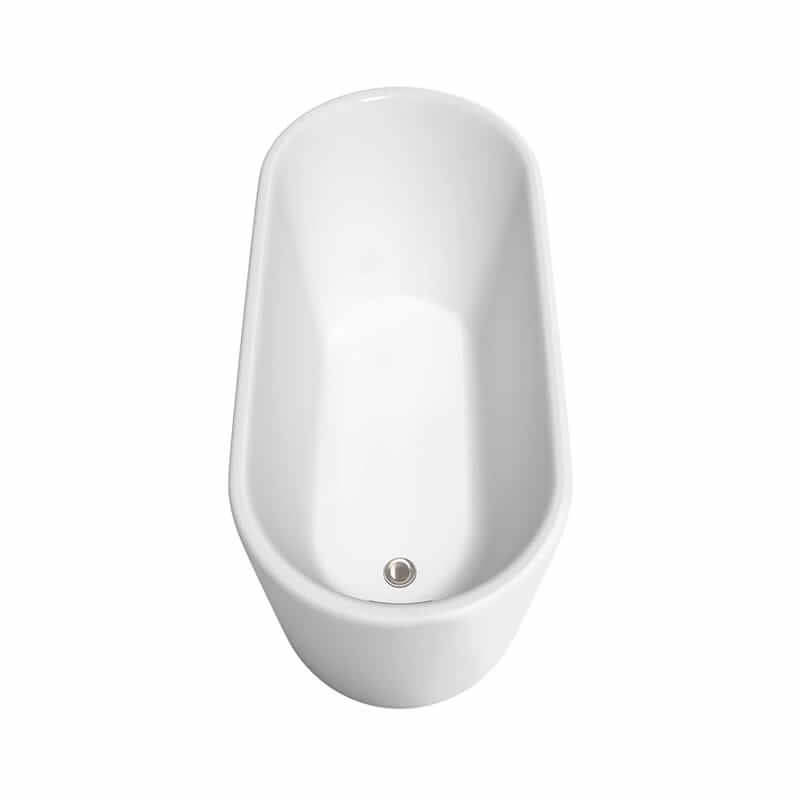 Wyndham Collection Ursula 59" Freestanding Acrylic White Bathtub With Brushed Nickel Trim With Faucet Top Side View