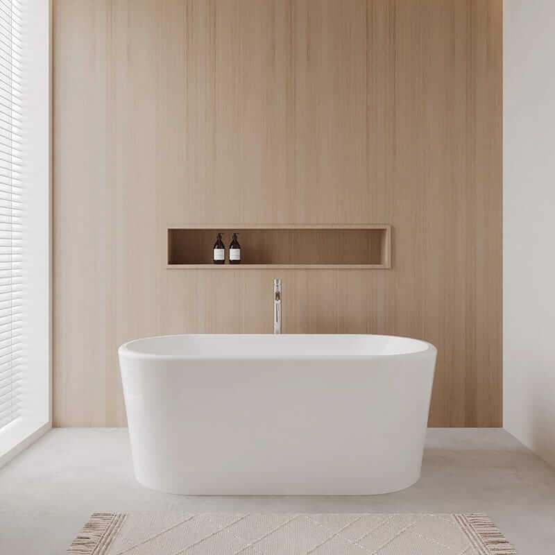 Wyndham Collection Ursula 59" Freestanding Acrylic White Bathtub With Polished Chrome Trim Lifestyle