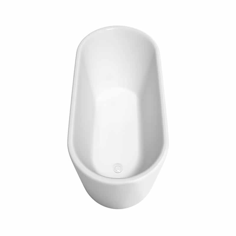 Wyndham Collection Ursula 59" Freestanding Acrylic White Bathtub With Shiny White Trim and Matte Black Faucet Top Side View