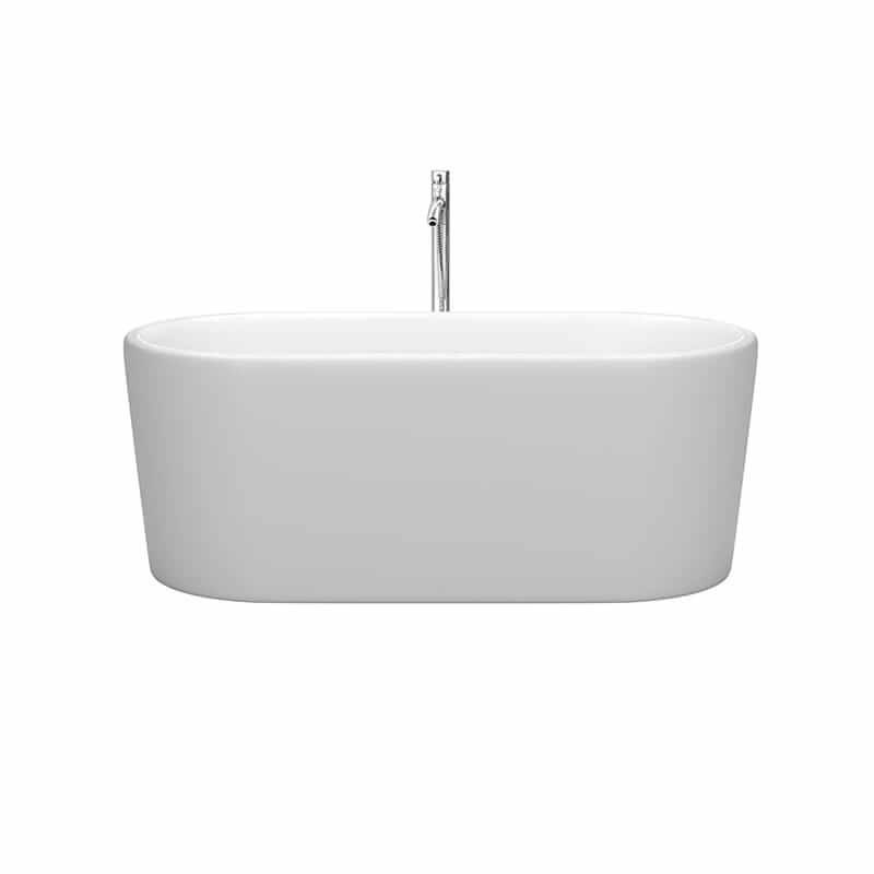 Wyndham Collection Ursula 59 Inch Freestanding Acrylic Matte White Bathtub With Polished Chrome Trim Front View