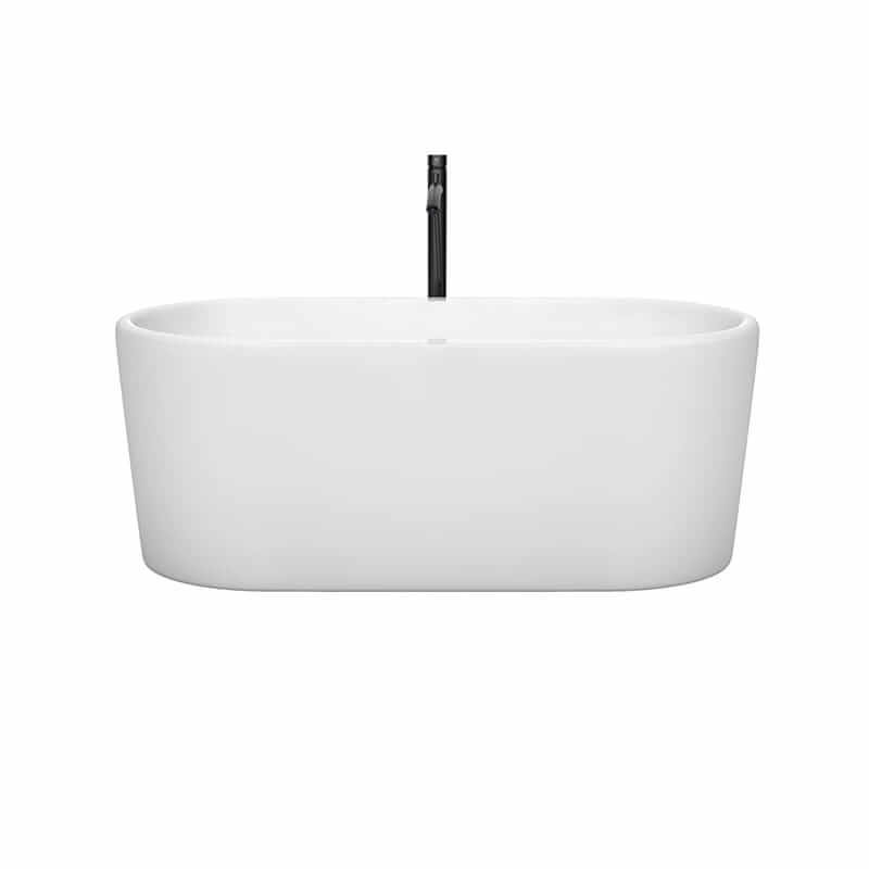 Wyndham Collection Ursula 59 Inch Freestanding Acrylic White Bathtub White With Matte Black Trim Front View