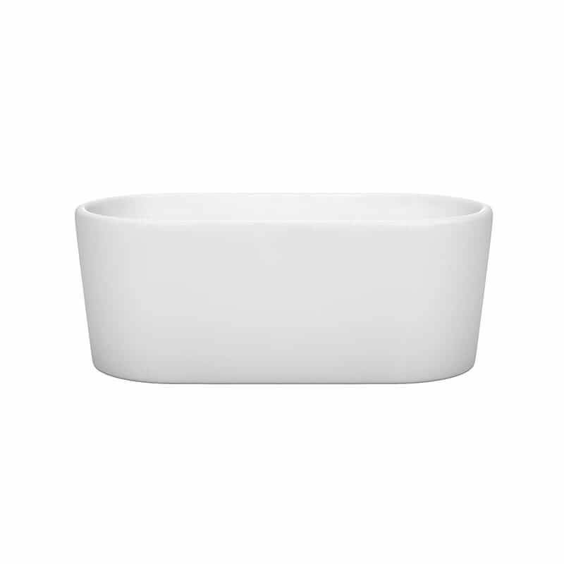Wyndham Collection Ursula 59 Inch Freestanding Acrylic White Bathtub With Matte Black Trim No Faucet Front View