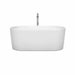 Wyndham Collection Ursula 59 Inch Freestanding Acrylic White Bathtub With Polished Chrome Trim Front View