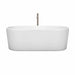 Wyndham Collection Ursula 67 Inch Freestanding Acrylic White Bathtub With Brushed Nickel Trim Front View