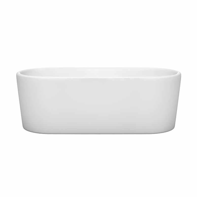 Wyndham Collection Ursula 67 Inch Freestanding Acrylic White Bathtub With Brushed Nickel Trim No Faucet Front View