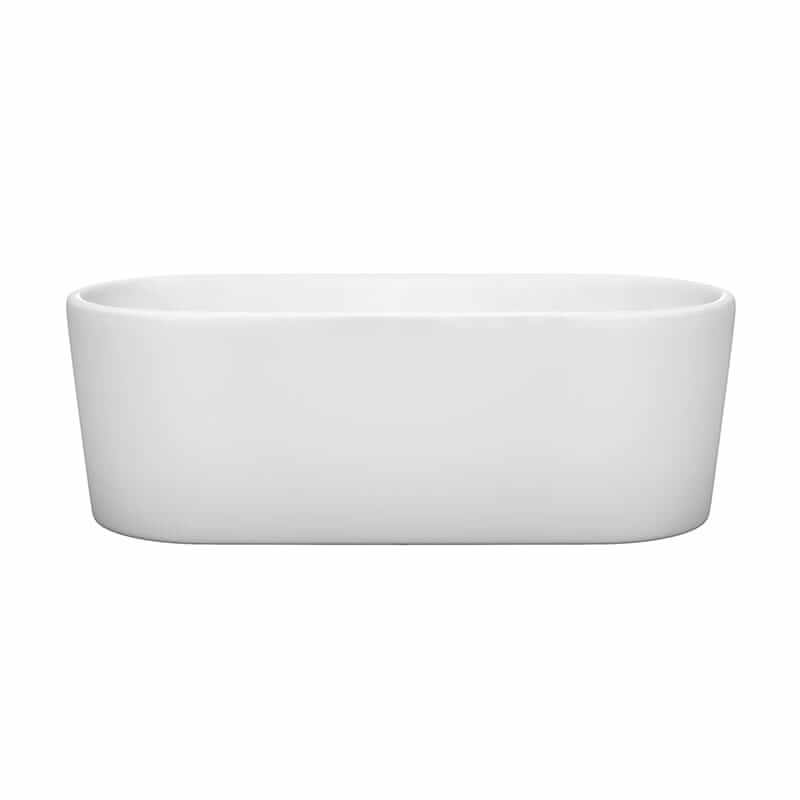 Wyndham Collection Ursula 67 Inch Freestanding Acrylic White Bathtub With Matte Black Trim No Faucet Front View