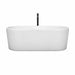 Wyndham Collection Ursula 67 Inch Freestanding Acrylic White Bathtub With Polished Chrome Trim and Matte Black Faucet Front View
