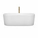 Wyndham Collection Ursula 67 Inch Freestanding Acrylic White Bathtub With Shiny White Trim and Brushed Gold Faucet Front View