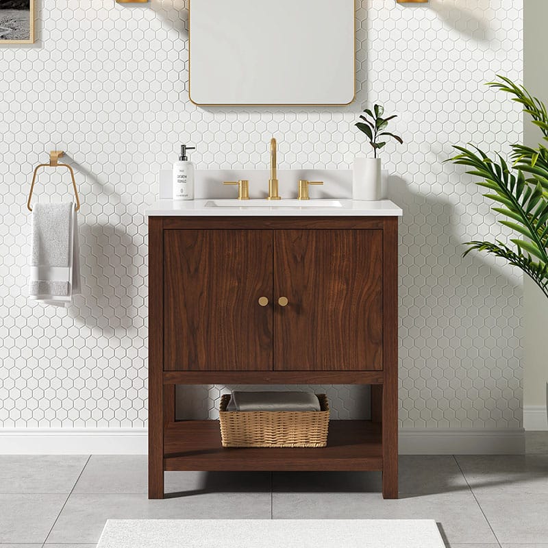 Zoe 30 Single Sink Bathroom Vanity Walnut in White Quartz