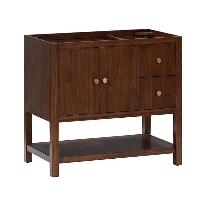 Zoe 36 inch Single Sink Bathroom Vanity Walnut Cabinet Only Corner View