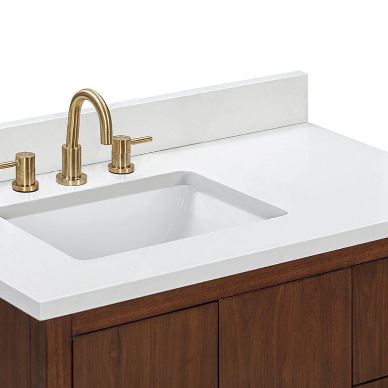 Zoe 36 inch Single Sink Bathroom Vanity Walnut in White Quartz