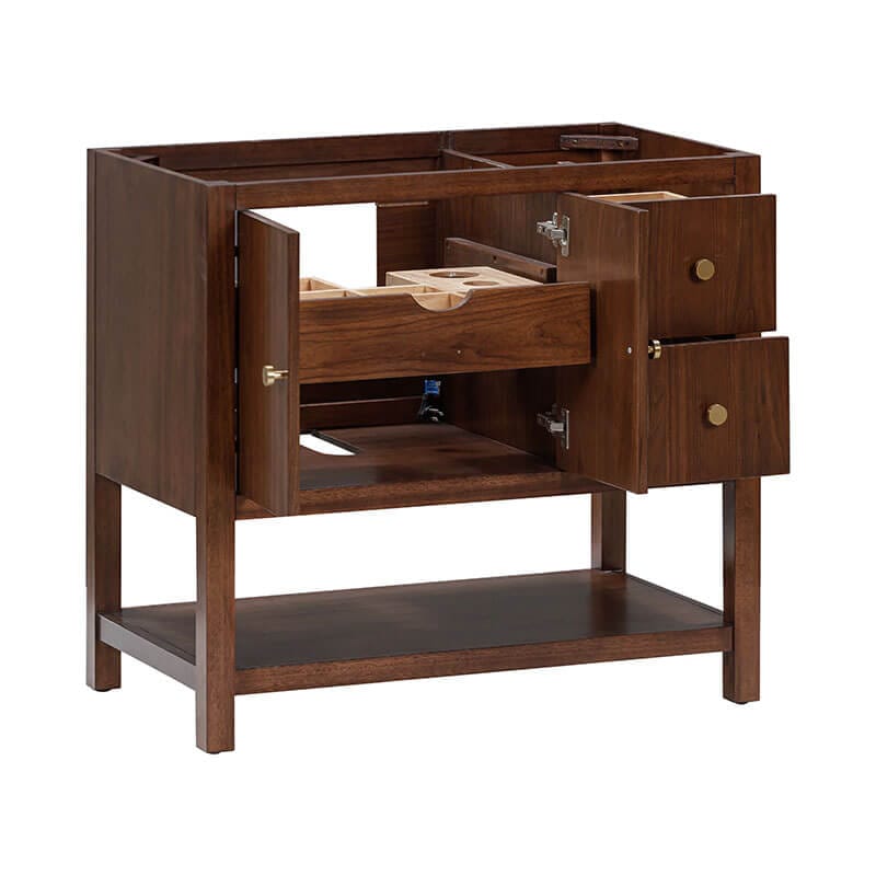 Zoe 36 Single Sink Bathroom Vanity Walnut Cabinet Only Open