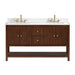 Zoe 60 inch Double Sink Bathroom Vanity Walnut in White Quartz Front View
